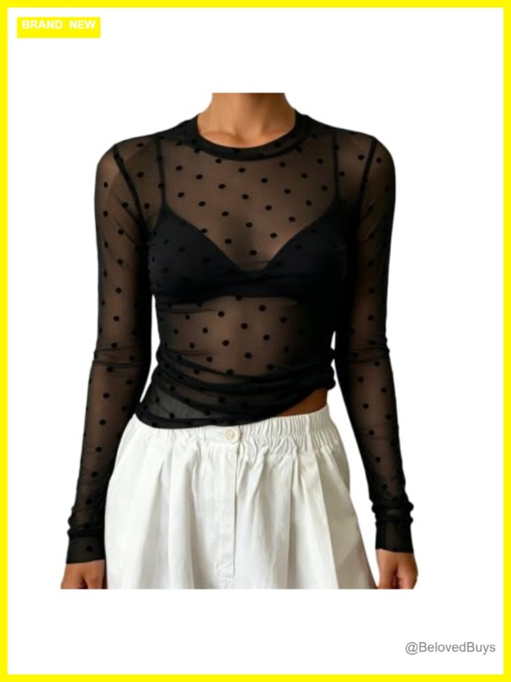 Sheer Mesh Polka Dot Long Sleeve Top Fitted Layering Y2K